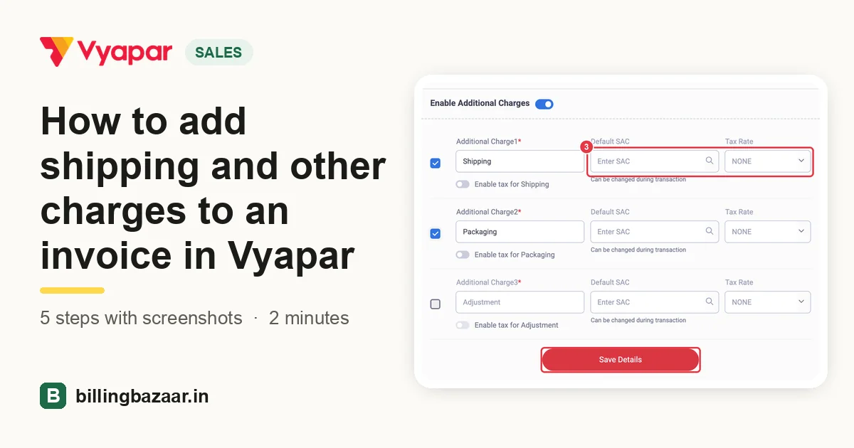 How to add shipping and other charges to an invoice in Vyapar