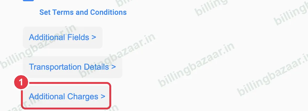 Vyapar Additional Charges link in transaction settings