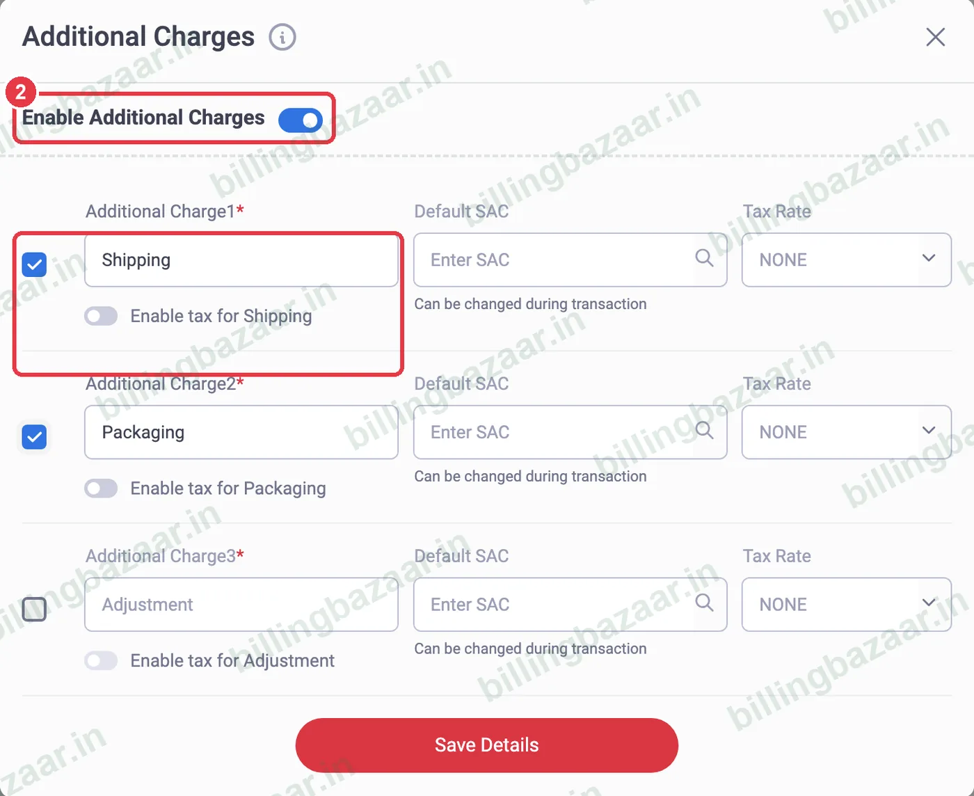 Vyapar Additional Charges with shipping and packaging enabled