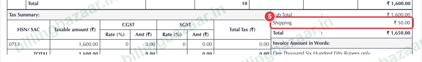 Vyapar invoice showing shipping in totals