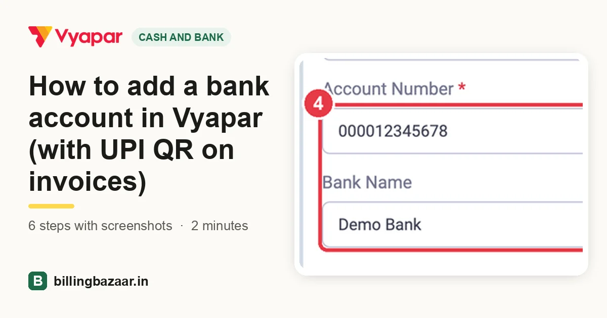 How to add a bank account in Vyapar (with UPI QR on invoices)