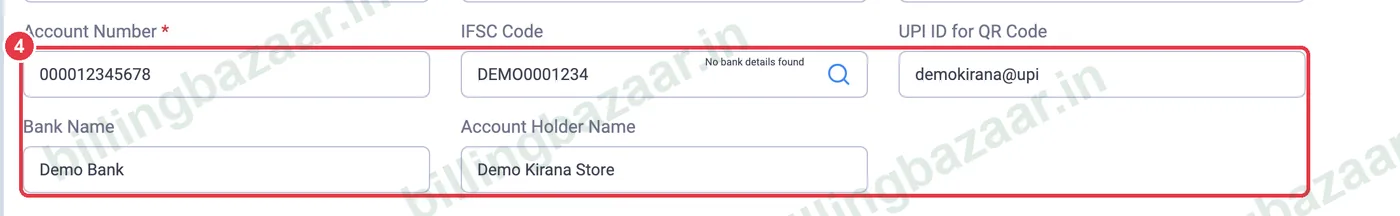 Vyapar bank account number, IFSC, UPI ID and bank name