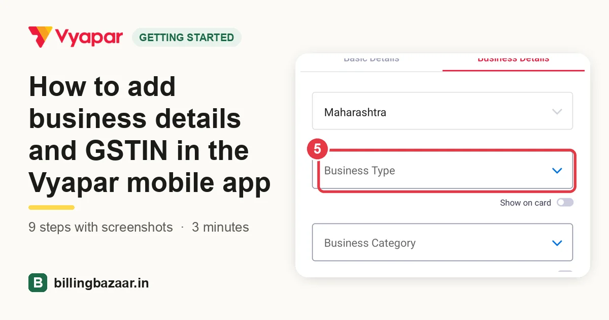 How to add business details and GSTIN in the Vyapar mobile app