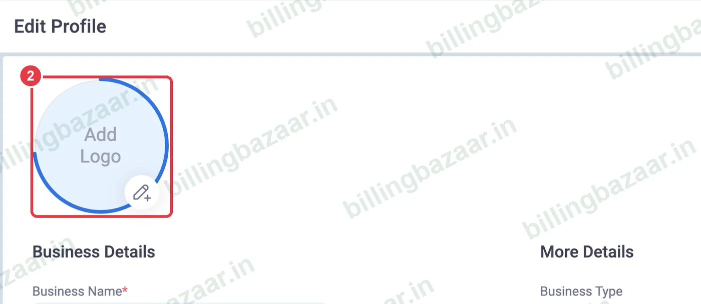 Vyapar Edit Profile with the Add Logo circle highlighted
