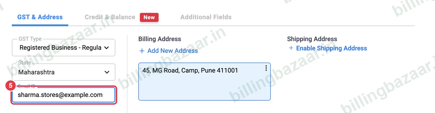 Vyapar Add Party email ID field