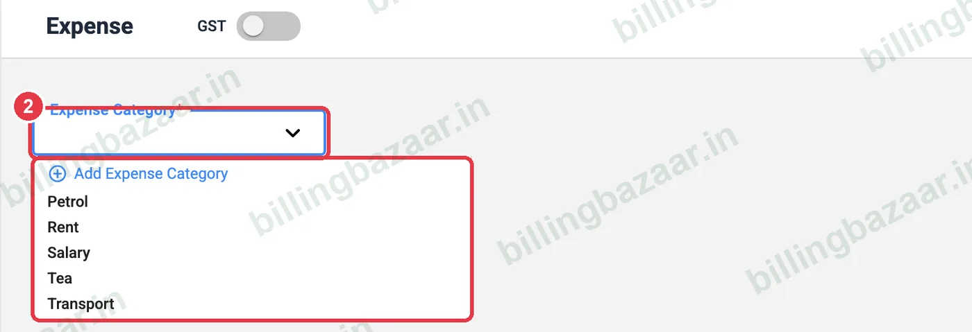Vyapar expense category list