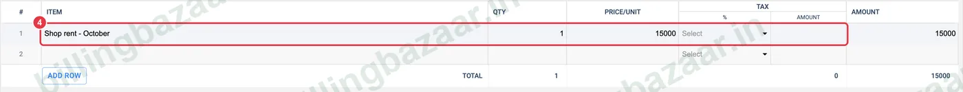 Vyapar expense line with description and amount