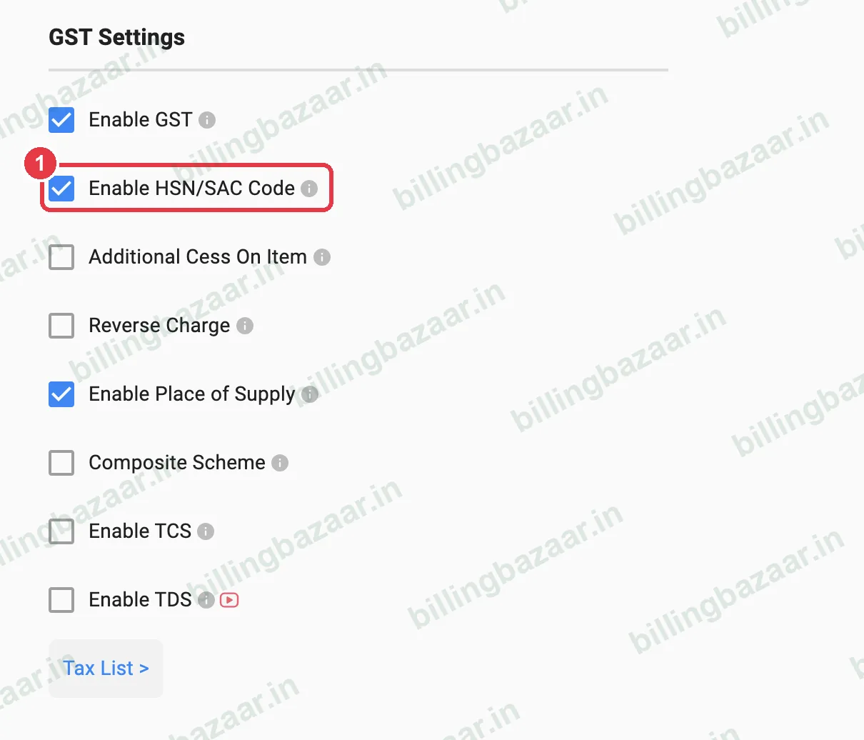 Vyapar Enable HSN/SAC Code setting