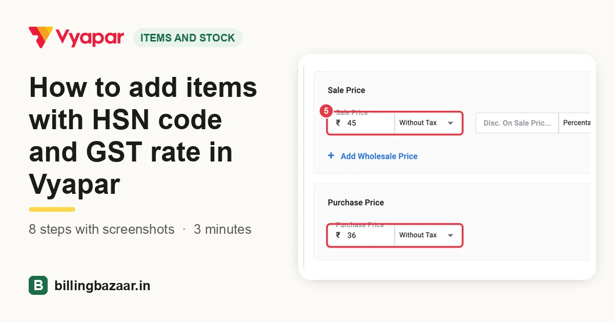 How to add items with HSN code and GST rate in Vyapar