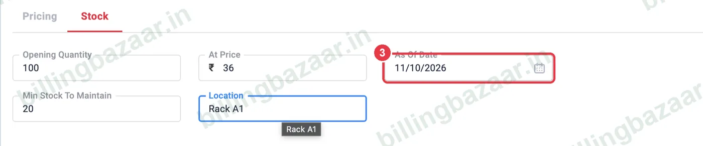 Vyapar opening stock as of date
