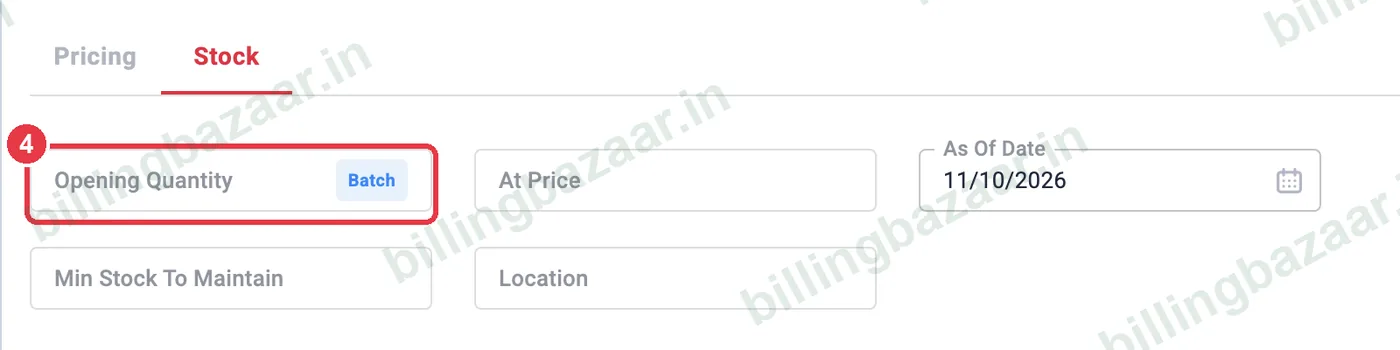 Vyapar batch opening stock button