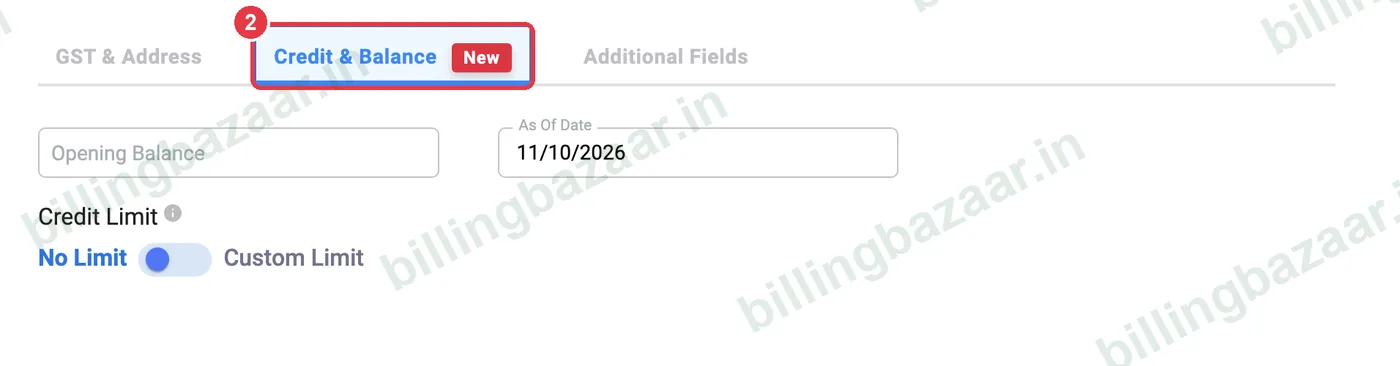 Vyapar Add Party Credit and Balance tab