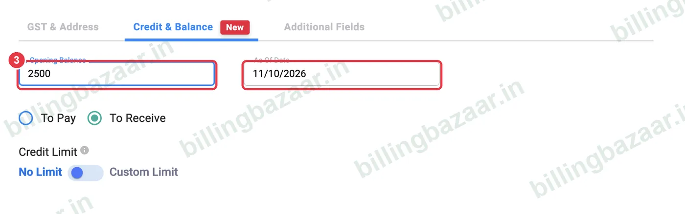 Vyapar opening balance and as-of date fields