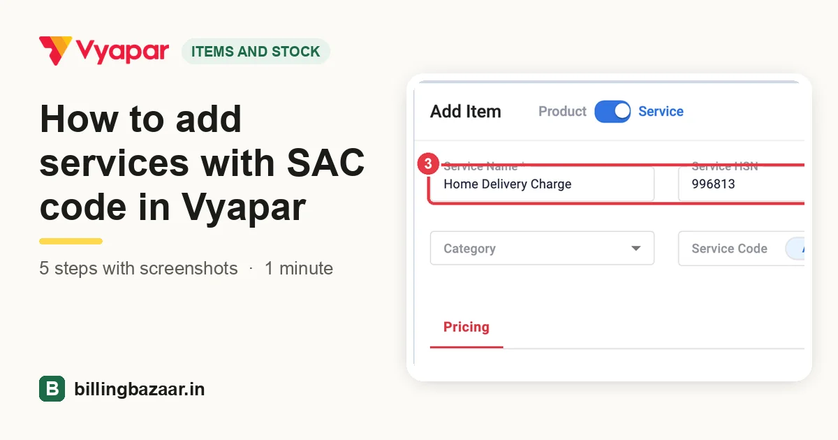 How to add services with SAC code in Vyapar