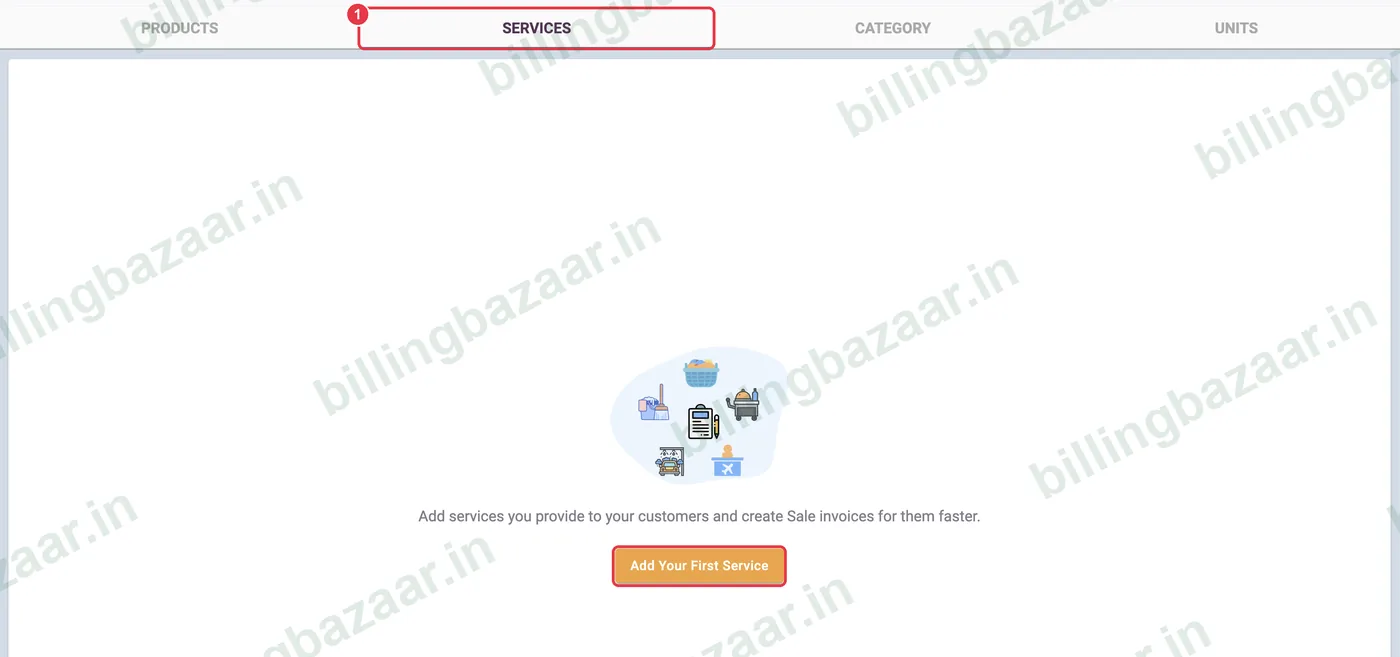 Vyapar Items Services tab