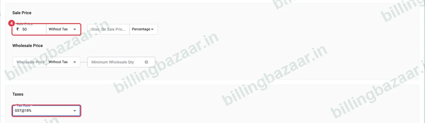 Vyapar service sale price and GST rate