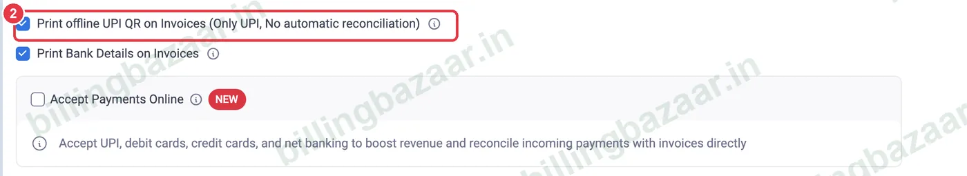 Vyapar print UPI QR on invoices option