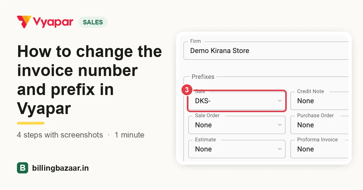 How to change the invoice number and prefix in Vyapar