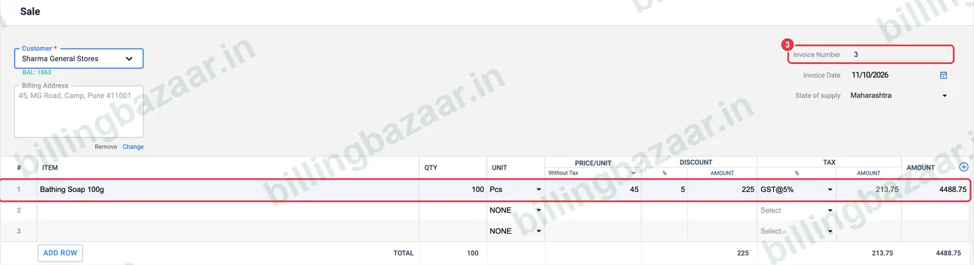 Vyapar sale invoice filled from the estimate