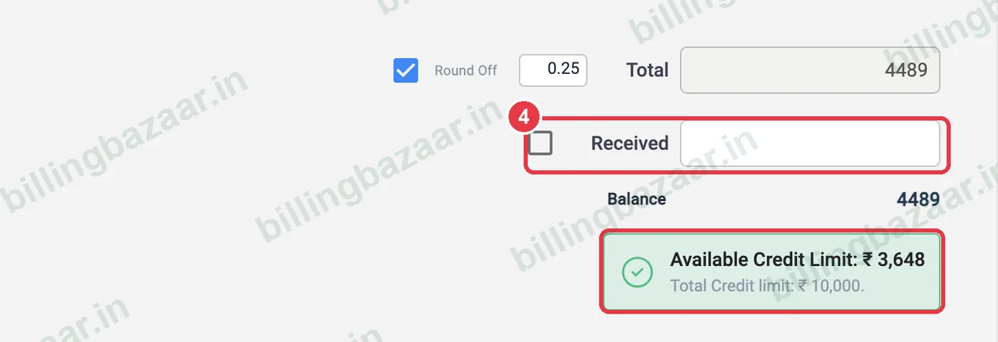 Vyapar converted invoice with received amount and credit limit