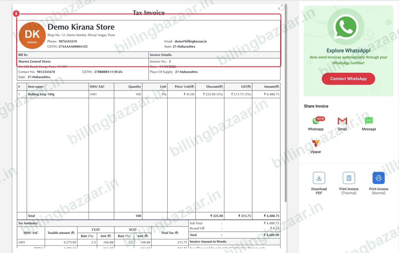 Vyapar tax invoice created from the estimate