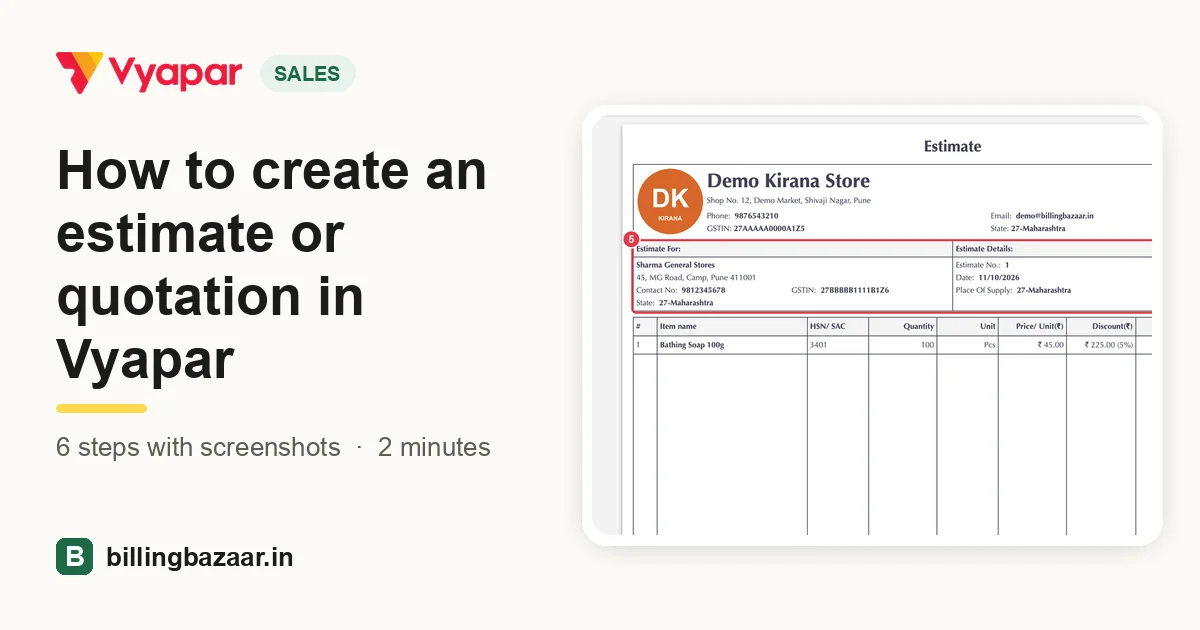 How to create an estimate or quotation in Vyapar