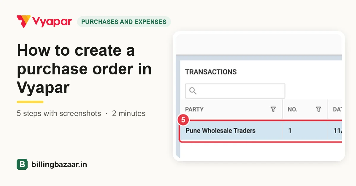 How to create a purchase order in Vyapar