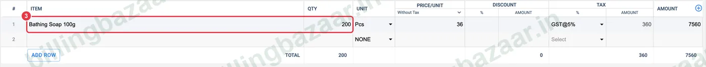 Vyapar purchase order items and quantity