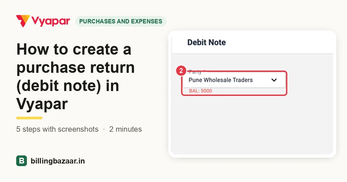 How to create a purchase return (debit note) in Vyapar