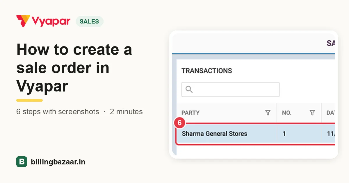 How to create a sale order in Vyapar