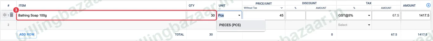 Vyapar sale order with item and quantity