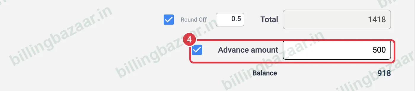 Vyapar sale order advance amount and balance
