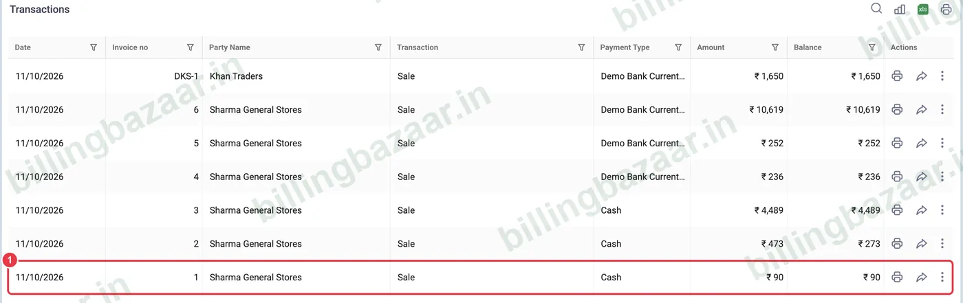 Vyapar sale invoice list