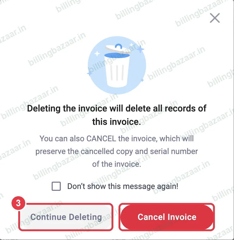Vyapar delete confirmation with cancel invoice option