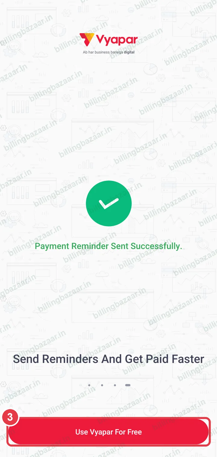Vyapar অ্যাপের ওয়েলকাম স্ক্রিনে Use Vyapar For Free হাইলাইট করা