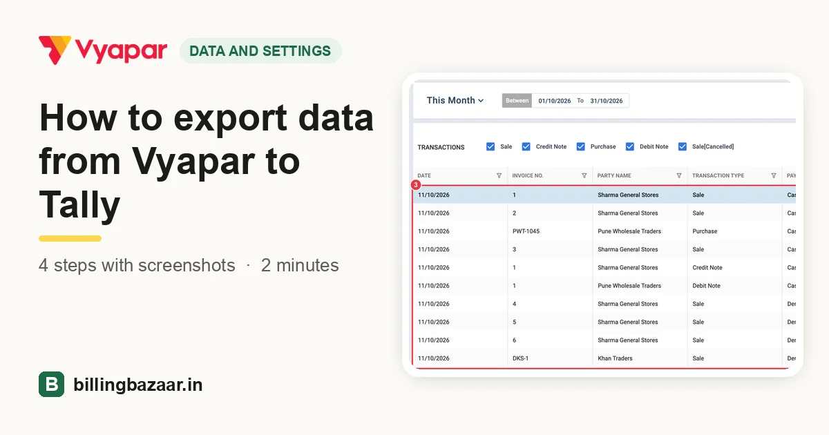 How to export data from Vyapar to Tally