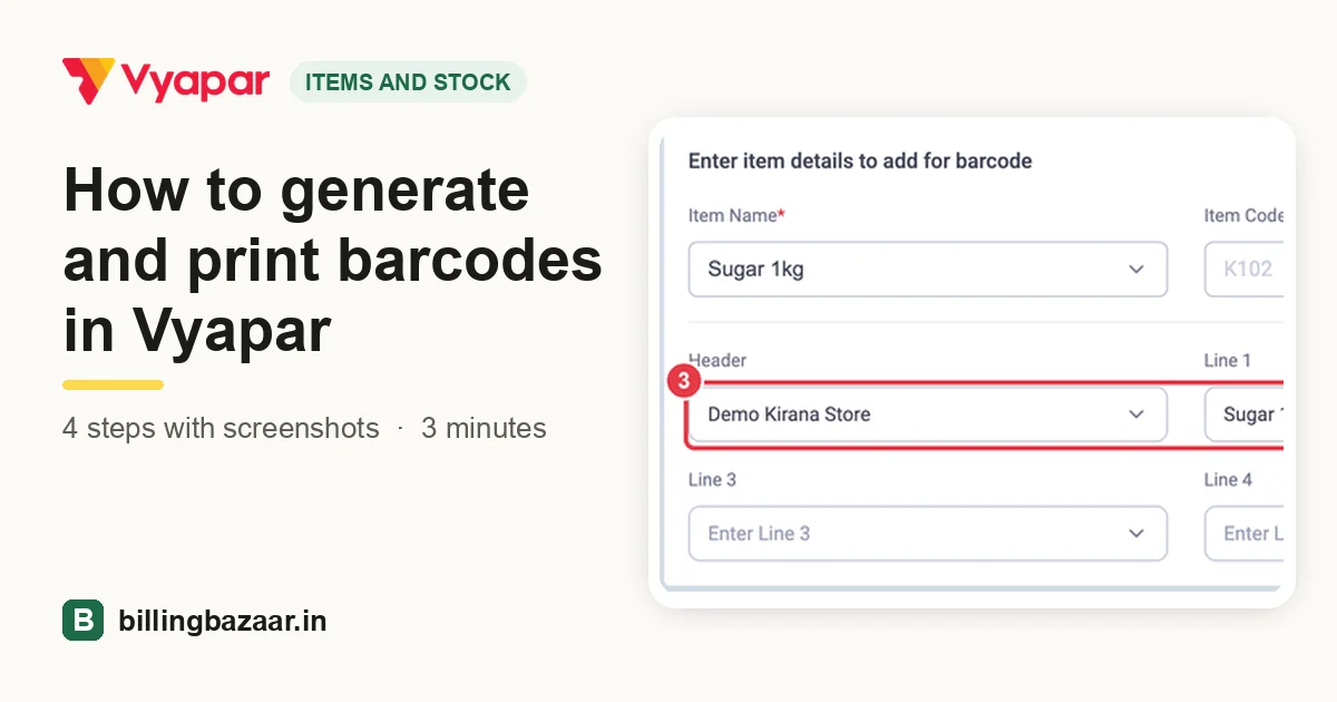 How to generate and print barcodes in Vyapar