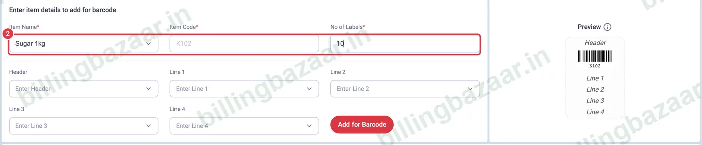 Vyapar barcode generator item, item code and number of labels