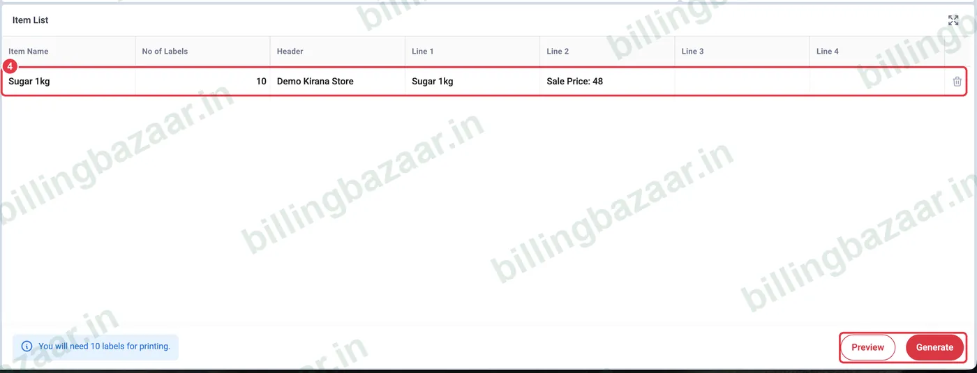 Vyapar barcode item list with Generate button