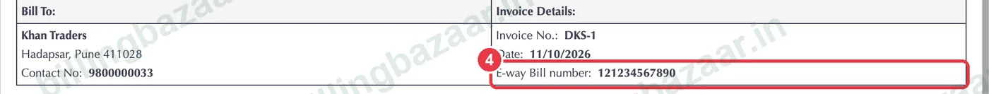 Vyapar invoice showing e-way bill number
