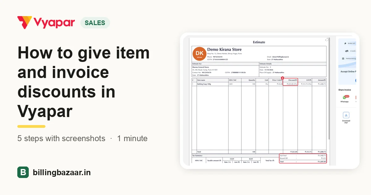 How to give item and invoice discounts in Vyapar