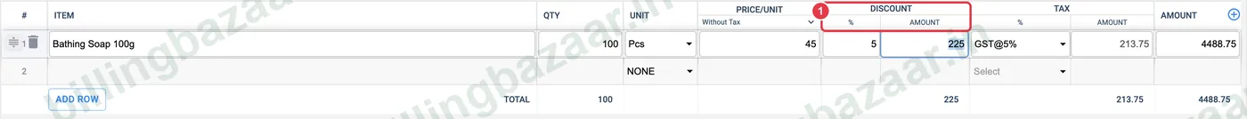 Vyapar invoice discount columns