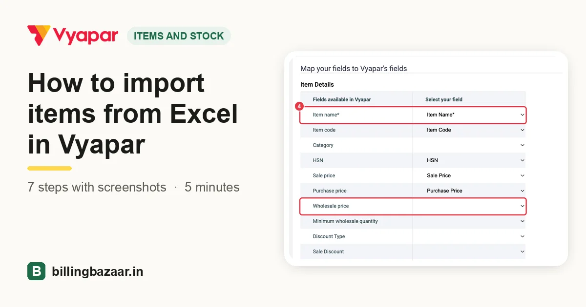 How to import items from Excel in Vyapar
