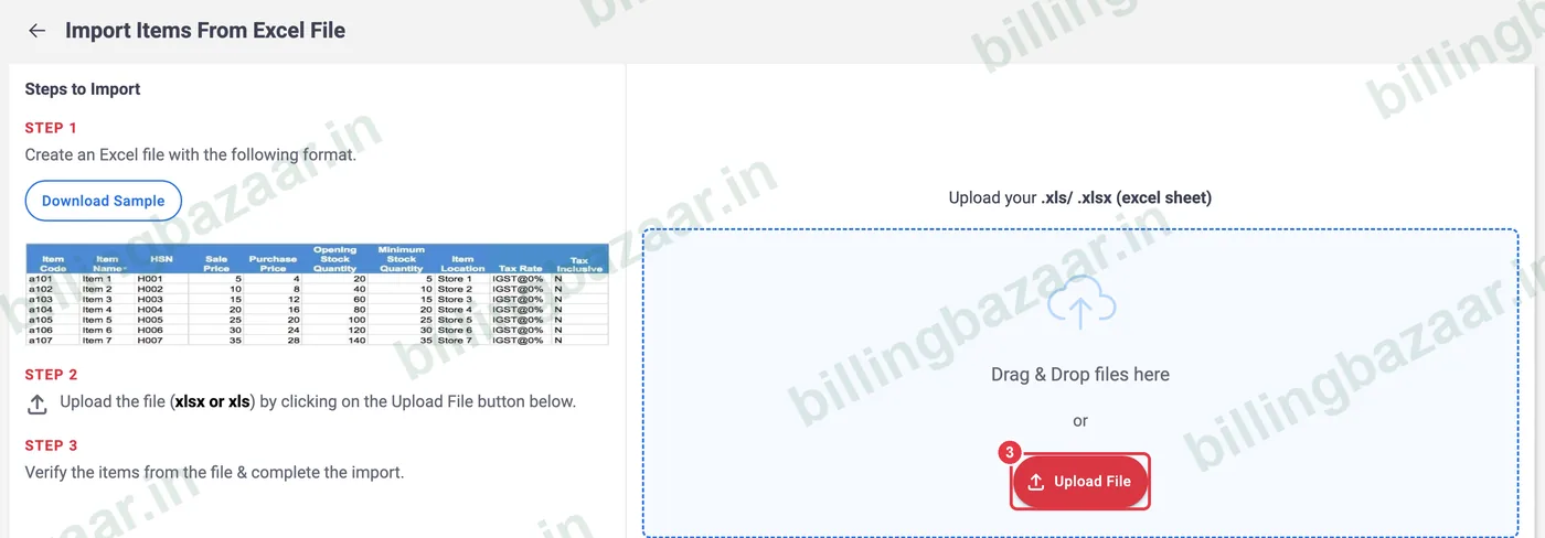 Vyapar import upload file button