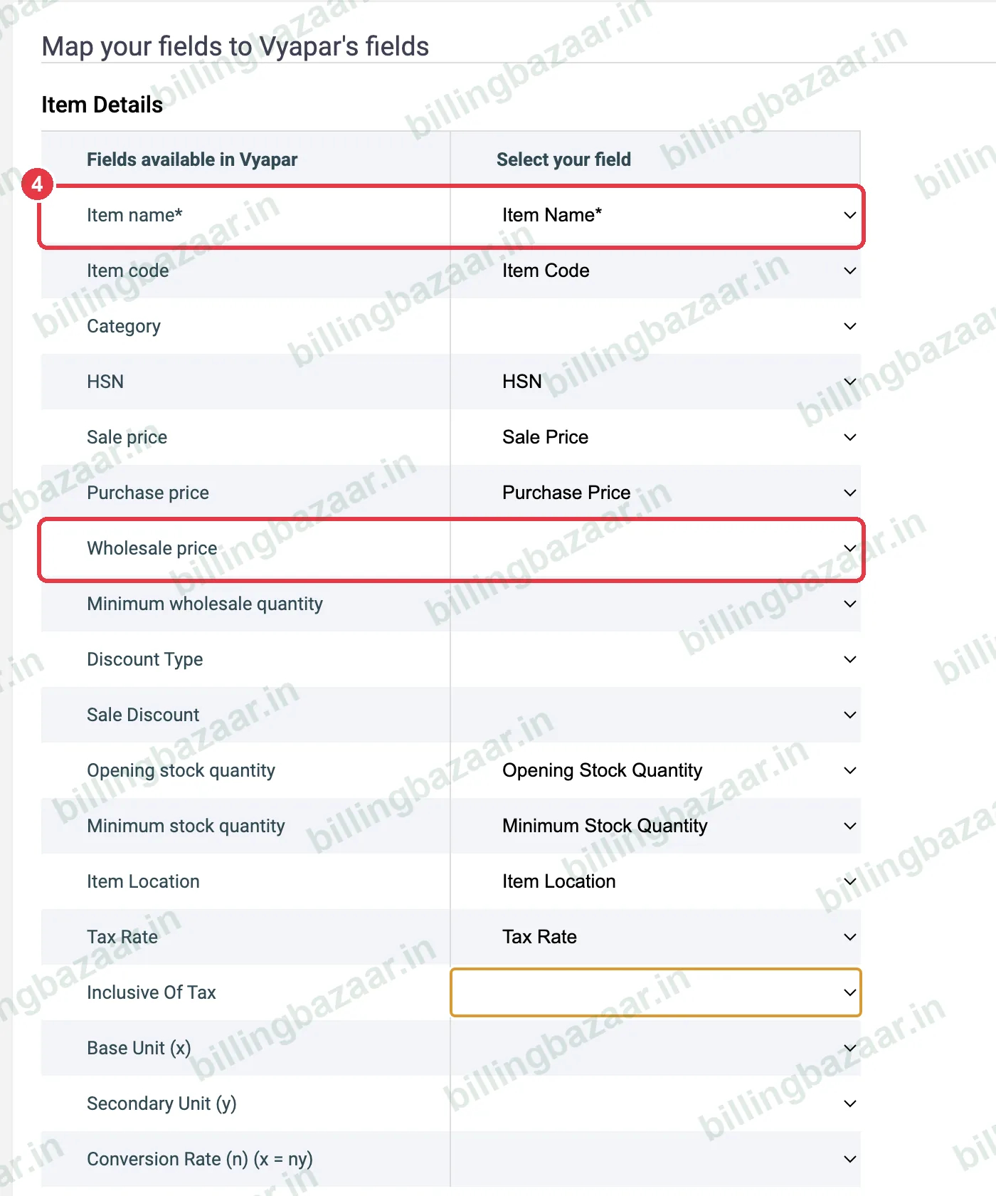 Vyapar map Excel columns to Vyapar fields