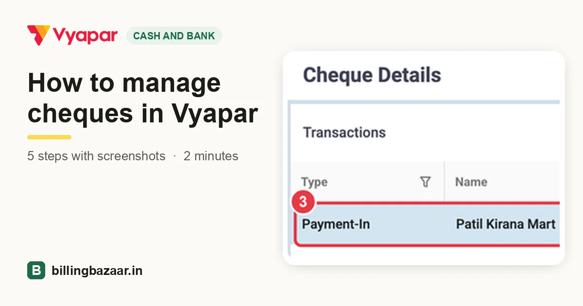 How to manage cheques in Vyapar