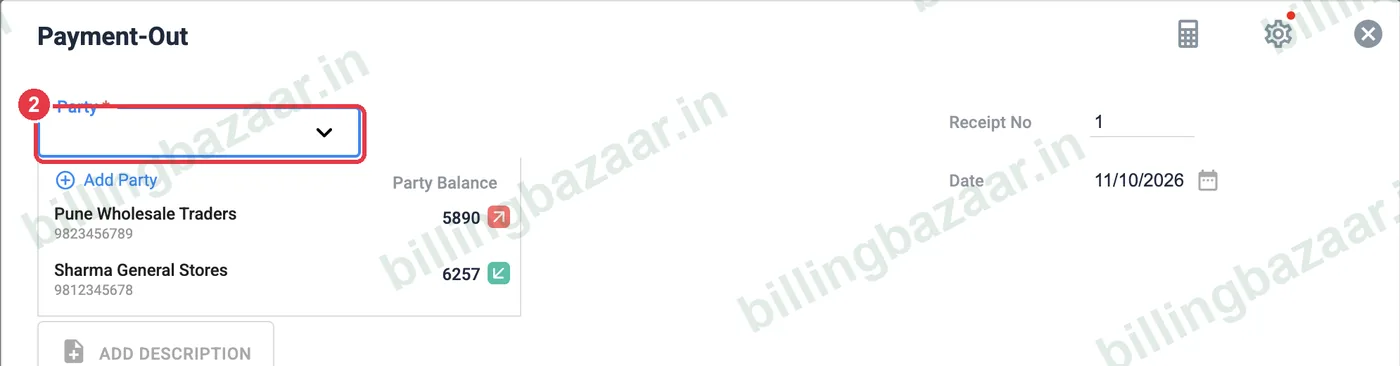 Vyapar Payment-Out supplier selection