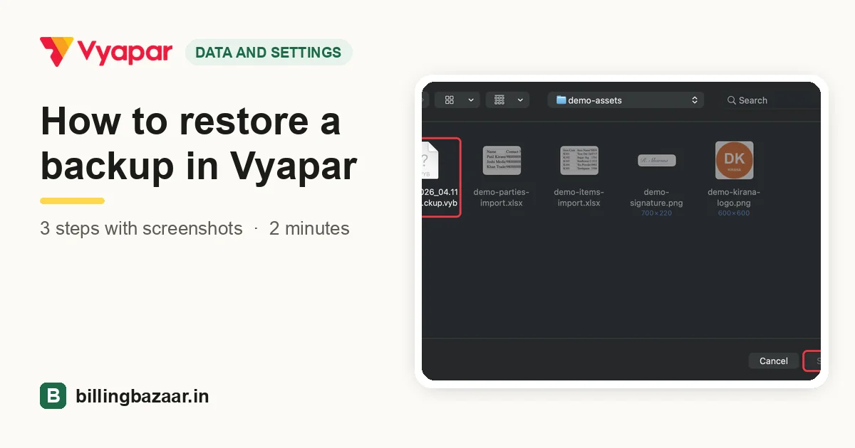 How to restore a backup in Vyapar