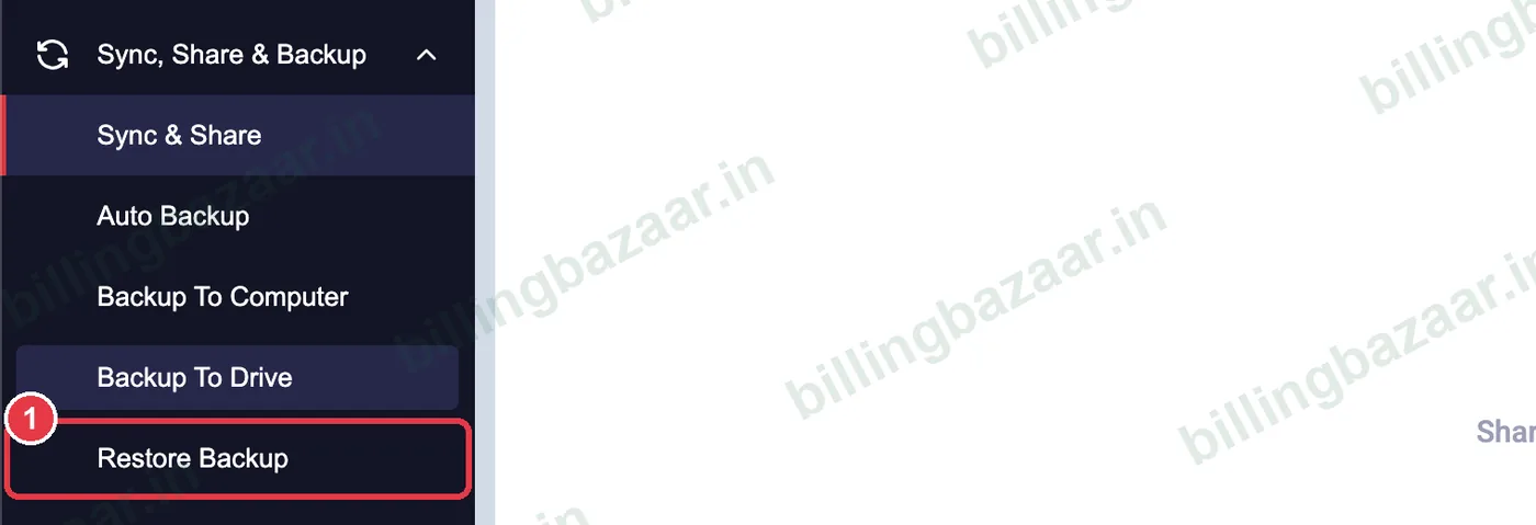 Vyapar Restore Backup menu
