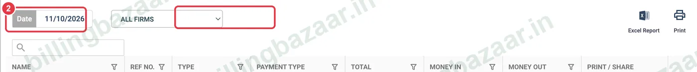 Vyapar day book date and firm filter